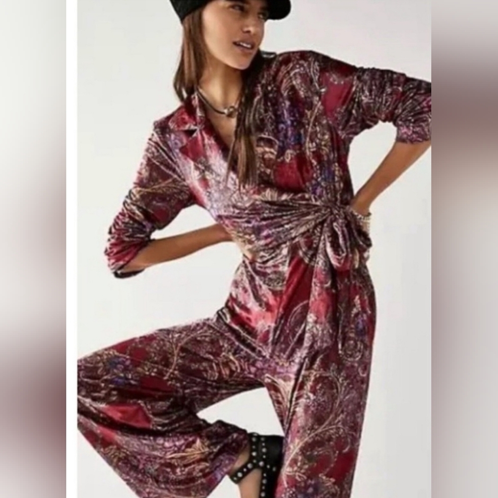 Free People Red and Purple Paisley Jumpsuit - Picture 2 of 6
